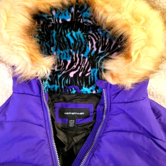 Girls Purple Coat w/Faux Fur Trim hood sz L (14/16) - Picture 3 of 7